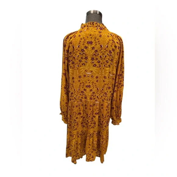 Roller Rabbit Mustard Floral Tassel Tie Dress Large Cotton India - Picture 6 of 13